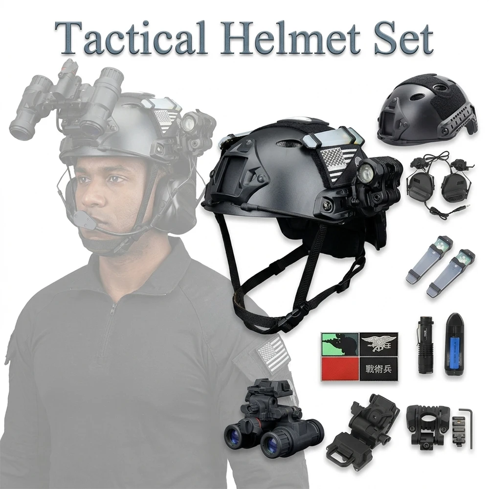 Kids Tactical Protective Helmet Set PJ FAST Helmet with NVG Mount Outdoor Riding CS Game Cosplay Protective Gear for Children