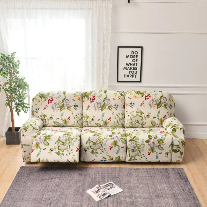 Three Seat Functional Recliner Sofa Cover Full Wrap Stretch Furniture Protector Printed Geometric Floral Patterns Indoor Living