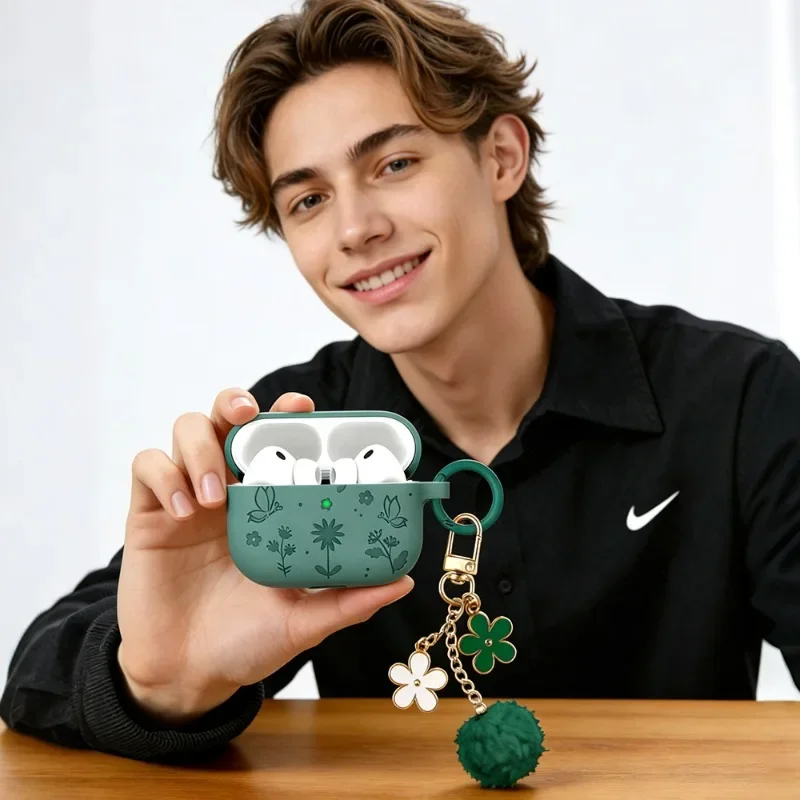 

Cute 3D Embossed Butterfly Case with Chain & Cleaning Pen For Apple AirPods Pro 3 – Floral Earphone Protector