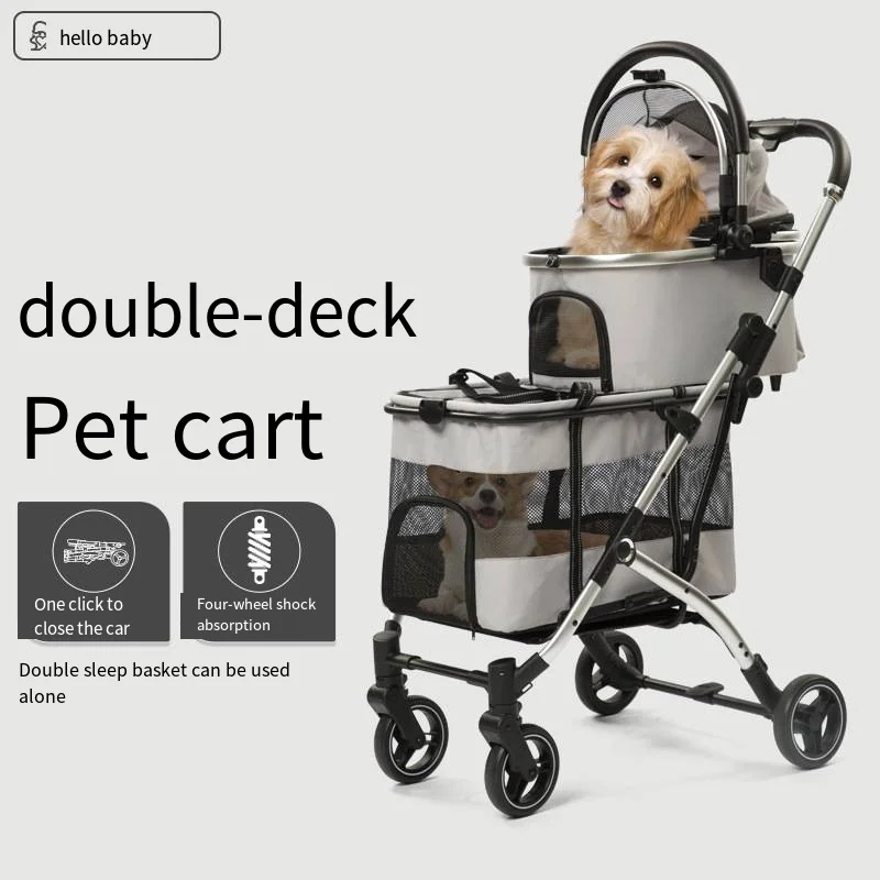 

2025 New Dog Stroller with Double Layered Upper and Lower Compartments, Large Space for Pets, Multiple Cats, Dogs, and Dogs Cart