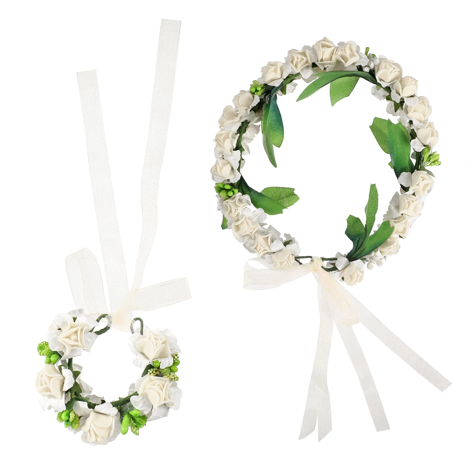 

2pcs Head Garland Flower Headband Girls Hair Accessories Elastic Adjustable Wedding Party Birthday Floral Headdress