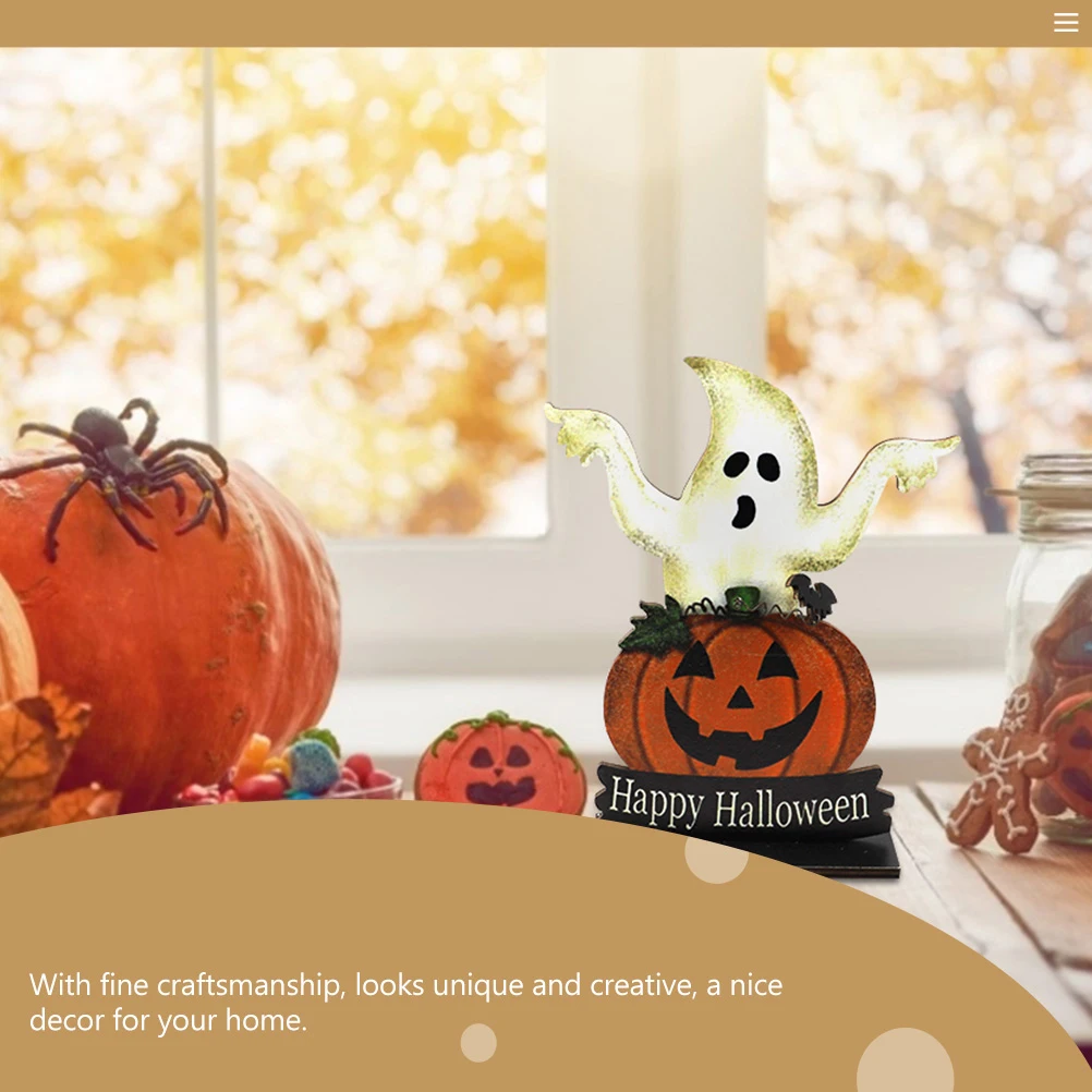 

1Pcs Ghost Pumpkin Halloween Decor Creative Wooden Craft Table Decoration Scary Party Layout Prop Unique Home Ornament