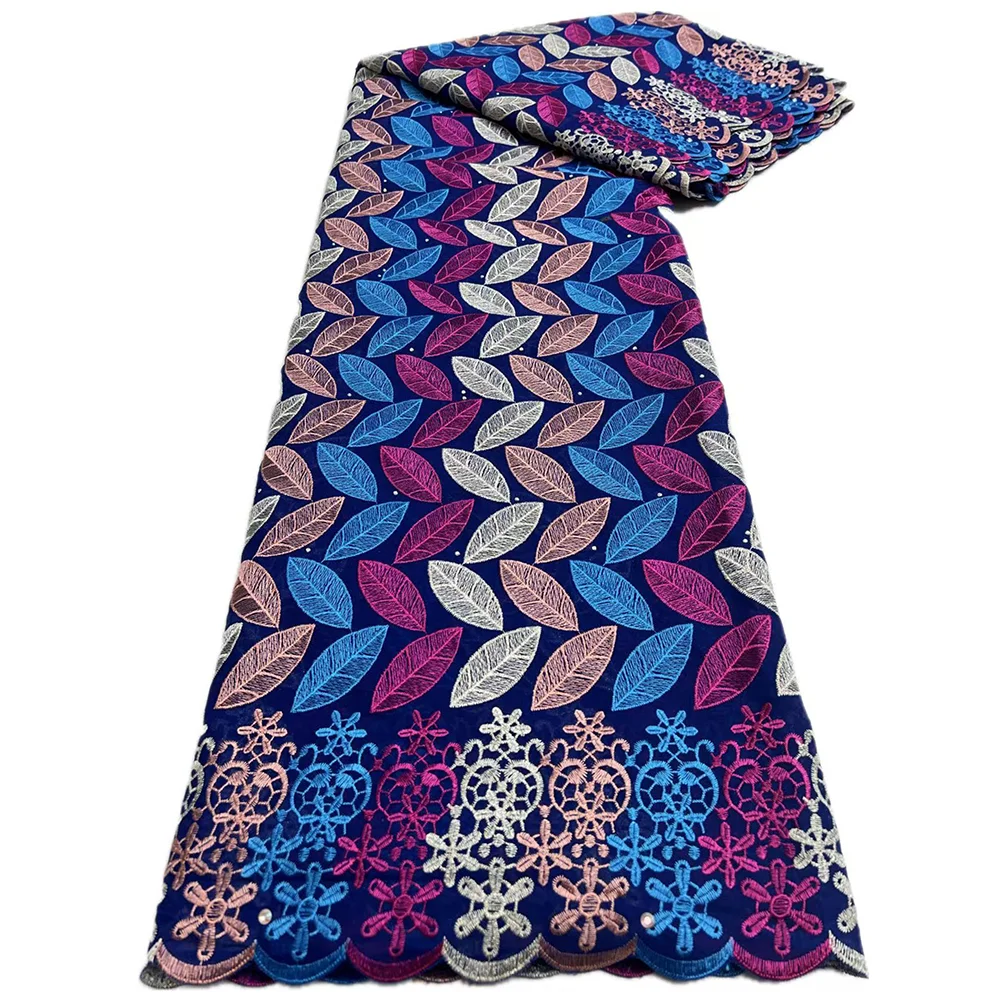 

African Cotton Lace Fabric 2025 New Arrivals 5Yards Swiss Voile Lace with Stones for Sewing Women Wedding Party Dresses