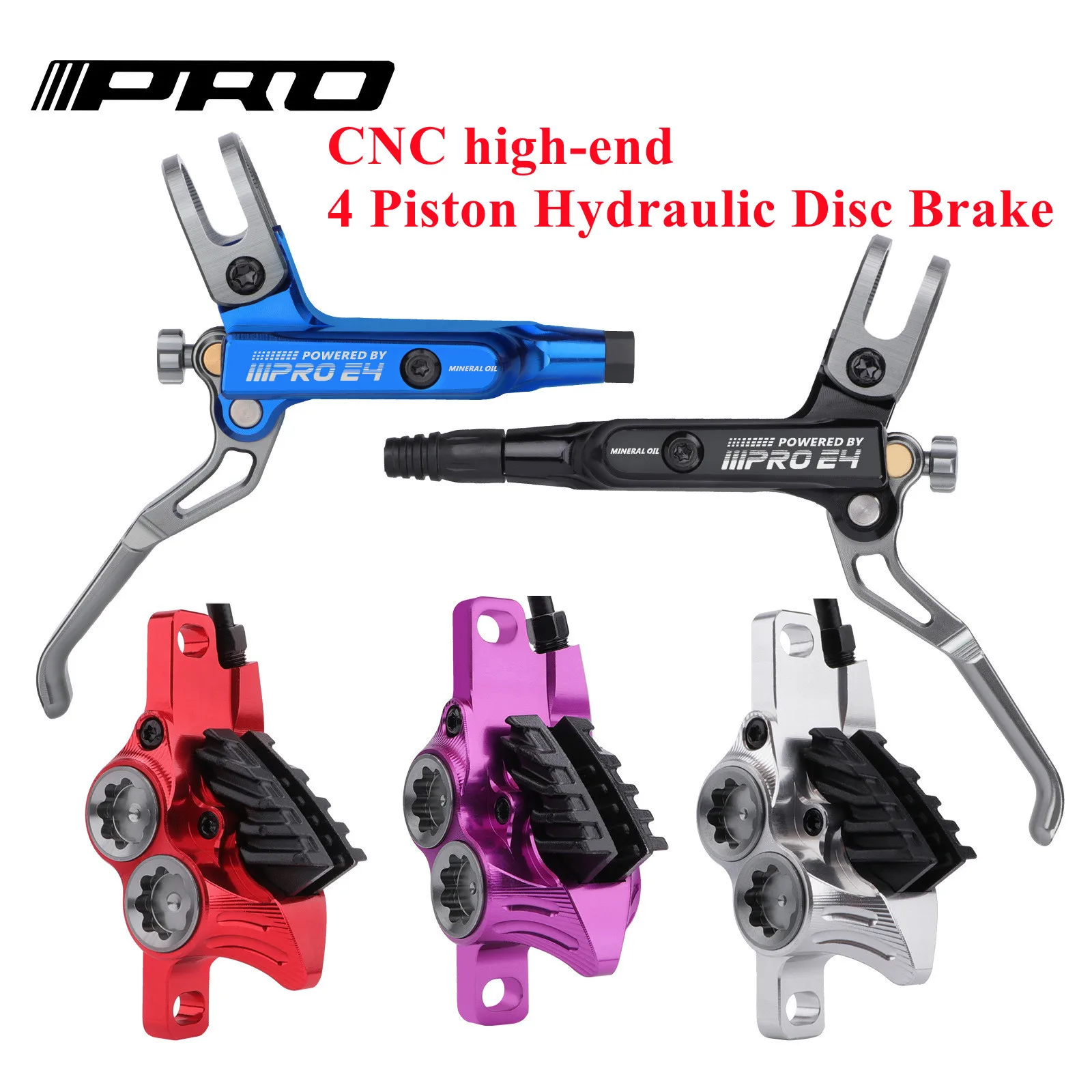 IIIPRO E4 Mountain Bike Hydraulic Disc Brake 4 Piston Bike Brake Oil Pressure 800/1550mm Front Rear Brake Bike Parts