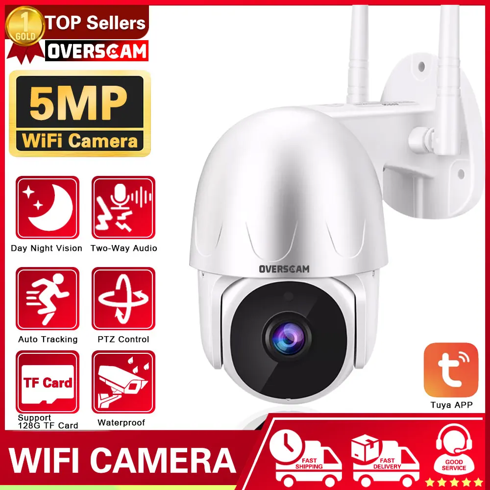 

5MP PTZ WiFi IP Wireless Camera Tuya Smart Outdoor Home Security 4X Zoom Auto Tracking Dome Camera CCTV Video Surveillance