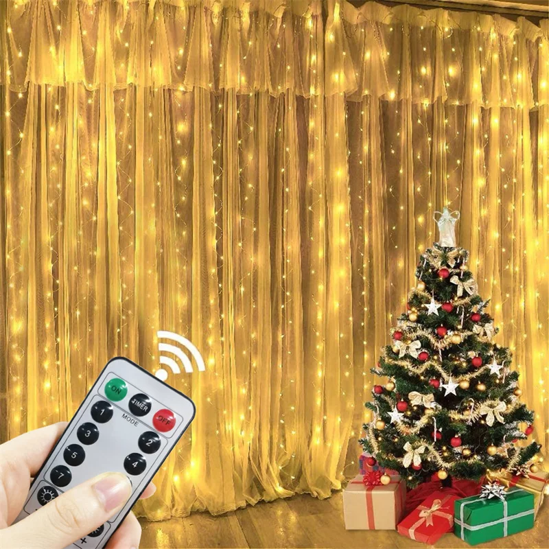 

USB Curtain String Lights Inlcuding Remote Control Christmas Garland Wedding Holiday Party Bedroom Decorations 8 Lighting Modes