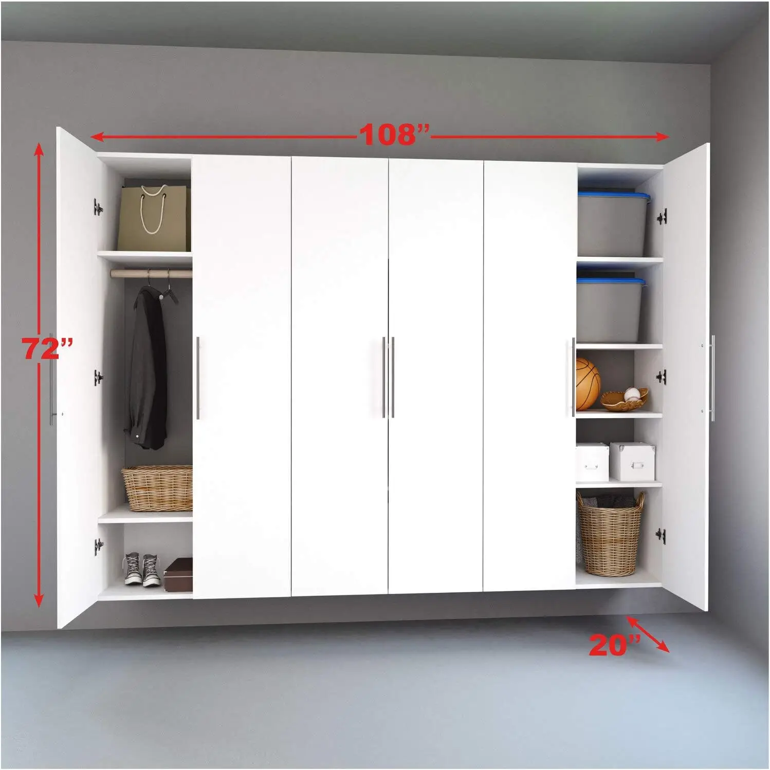 Storage Cabinet Set, 72 in. H x 108 in. W x 20 in. D, White, Set K - 3 pc