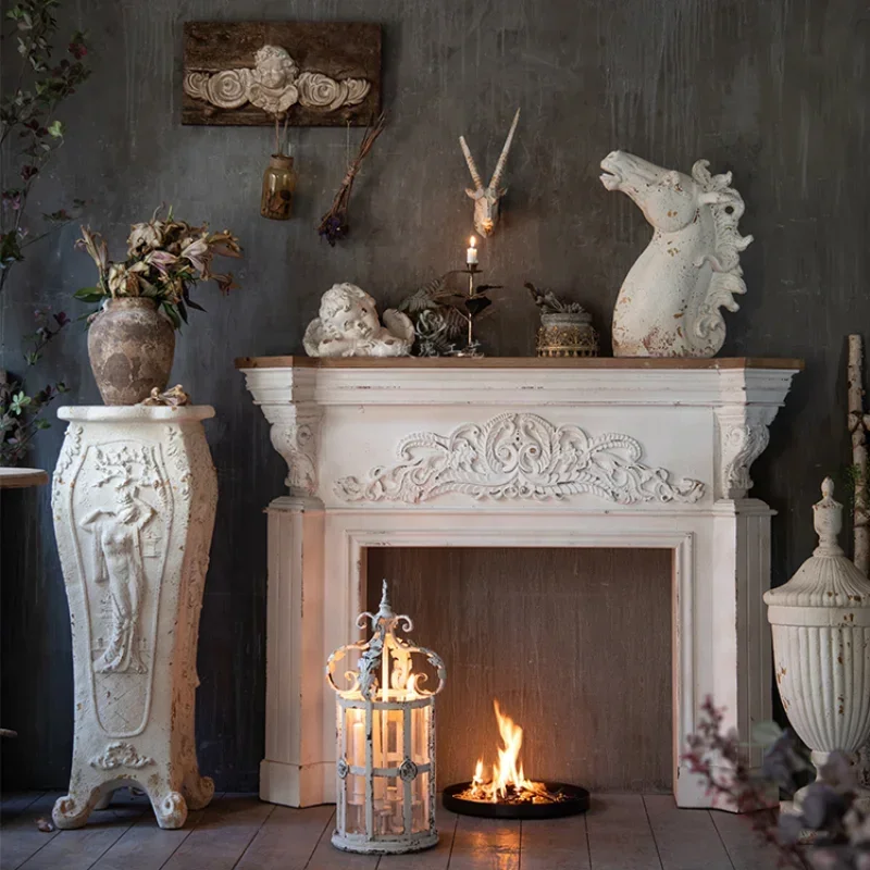 

American retro carved fireplace B & B living room decoration cabinet European style storage photography ornaments props