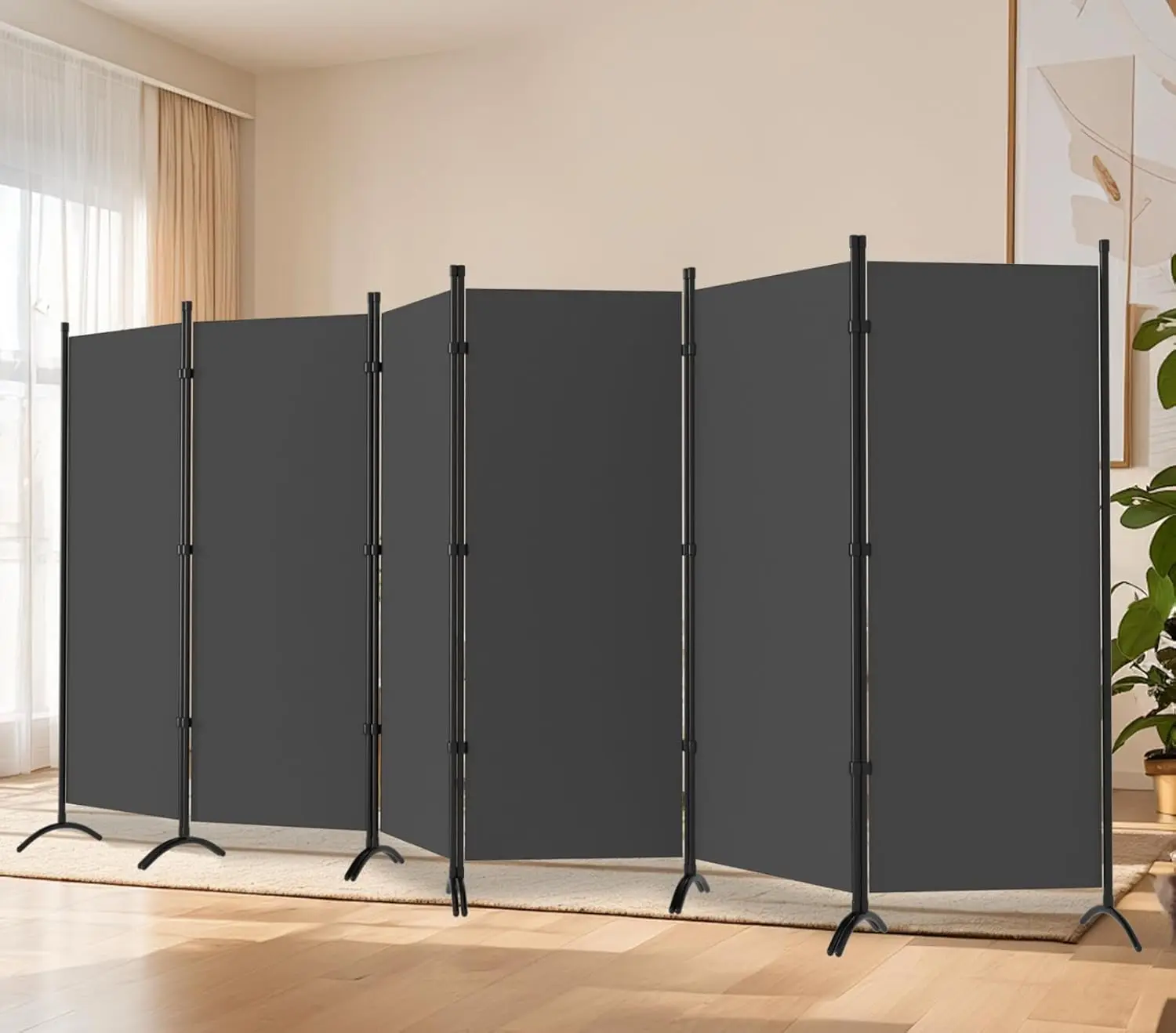 6 Panels Grey Folding Privacy Screens, 6 ft Partition Room Dividers Wall for Separation, Home, Office, Classroom, Studio