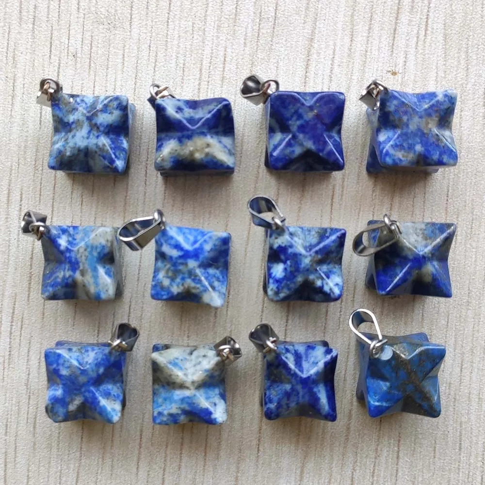 Fashion natural lapis lazuli Melkaba Hexagram stone Pendants Charms for jewelry making gift free shipping Wholesale 12pcs/lot