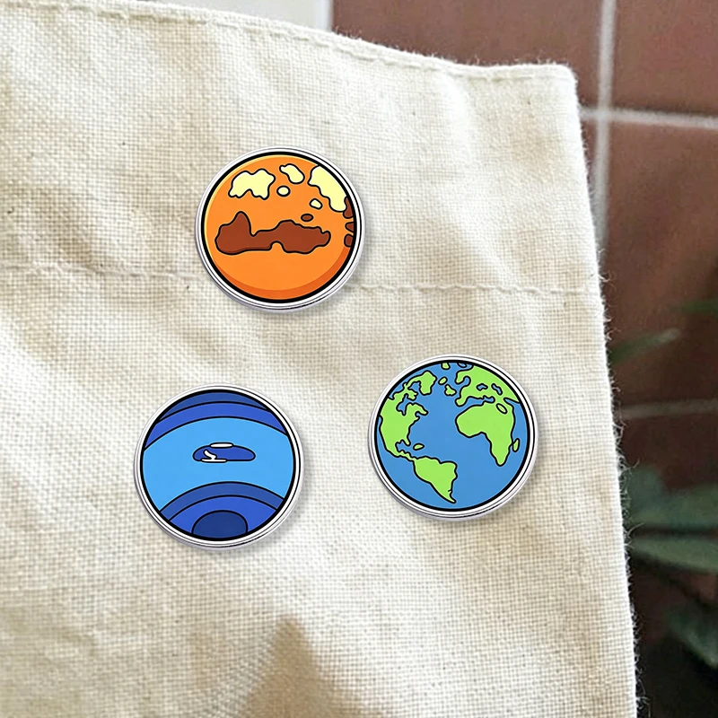Solar System Planets Mars Neptune Earth Set UV Printing Pin Educational Science Space Astronomy Brooch Lapel Badge Jewelry