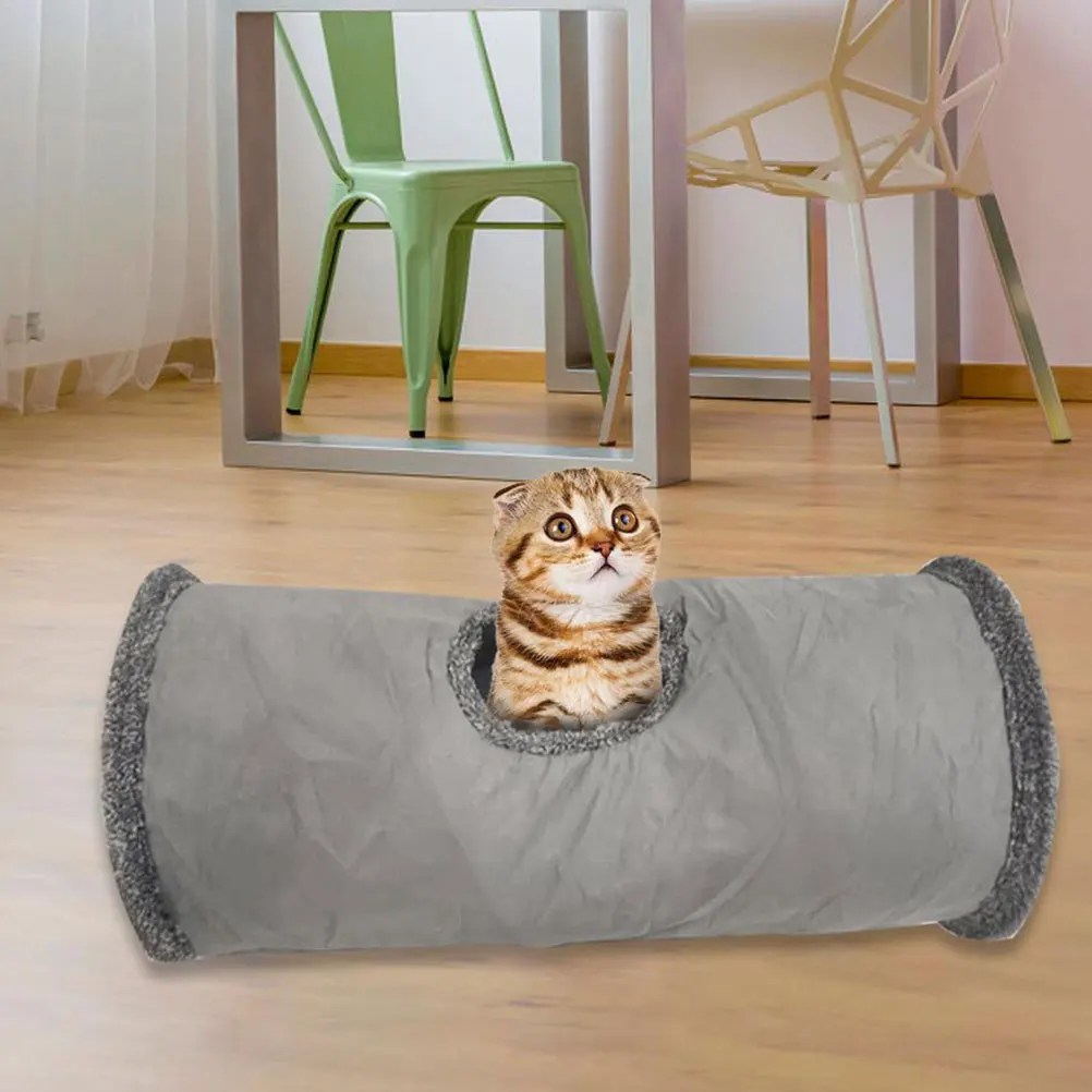 

Foldable Pet Cat Tunnel Nest Grey Small Suede Fabric Cat Bed for Kittens Puppies Rabbits Self-Amusement Suede Fabric