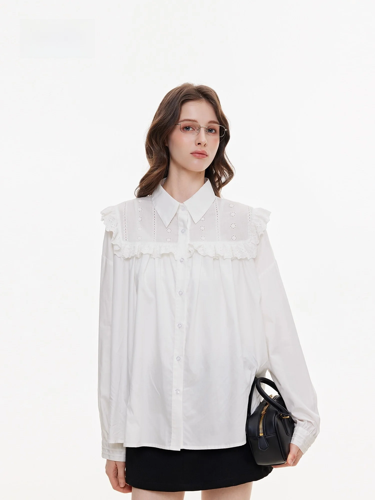 

Azmi Casual Sle Lace Patchwork Long Sve Women's irt Loose Fit Slimming Spring Autumn New Sle Versatile Casual S...