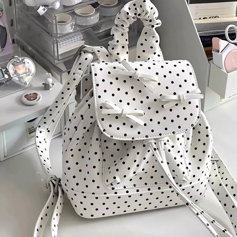 

Korean Style Cute Dot Print Ita Bag School Mochila Bow Spliced Backpack Hit Color Commuter Mochilas Travel Bags for Woman