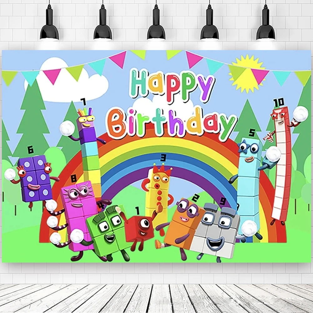 Cartoon Number Building Blocks Birthday Party Custom Decor Puzzle Latex Photograph Banner Baby Shower  Photography Background