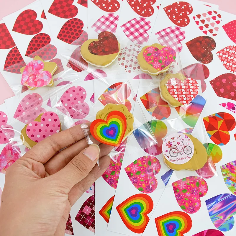 16 Sheets Heart Shaped Stickers Seal Labels Scrapbooking Gift for Package Wedding Decoration Valentine's Day Stationery Sticker