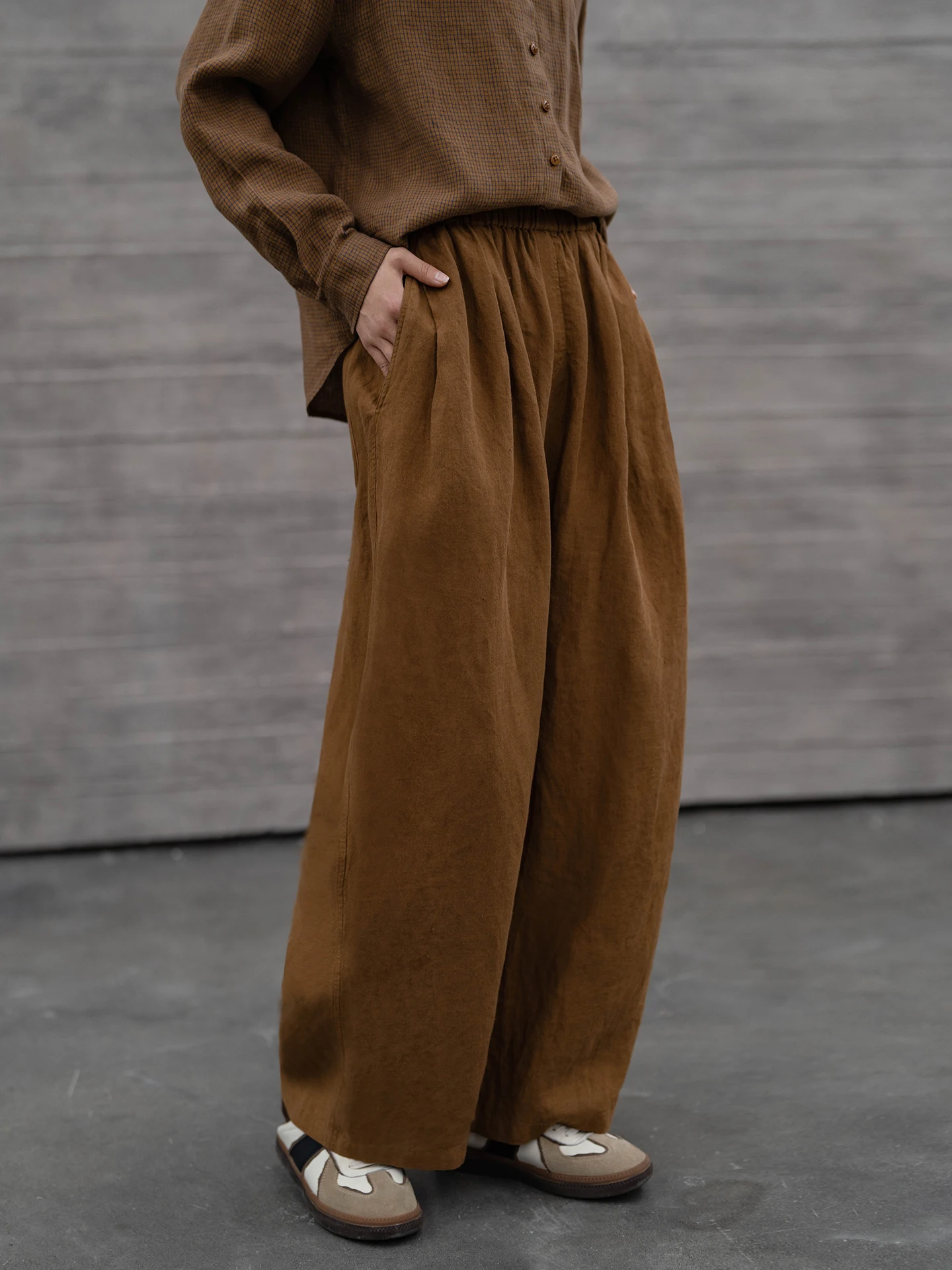 

Original Casual Wide Leg Pants Linen Loose Fit Slimming High Quali Sand Waed Straight Cut Trousers for Women