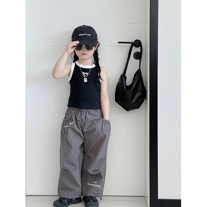 

Deer Girls' 2024 Spring New Children's Fashionable Letter Sports Refreshing Casual Pants Loose And Trendy