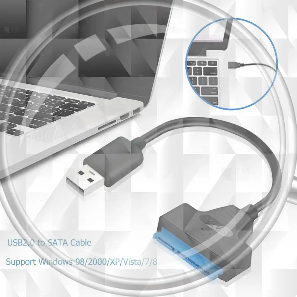 

USB 2.0 to SATA 22Pin High Speed 480Mbps External Power Adapter Copper Wire Core and ABS Converter Cable Maximum Support 3TB