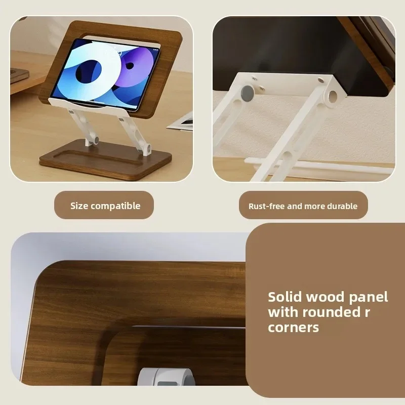 Solid Wood Grain Laptop Stand, Premium Office Desk Riser with Cooling Rack & Storage Slot, Stable Non‑Shaky for Notebook Compute