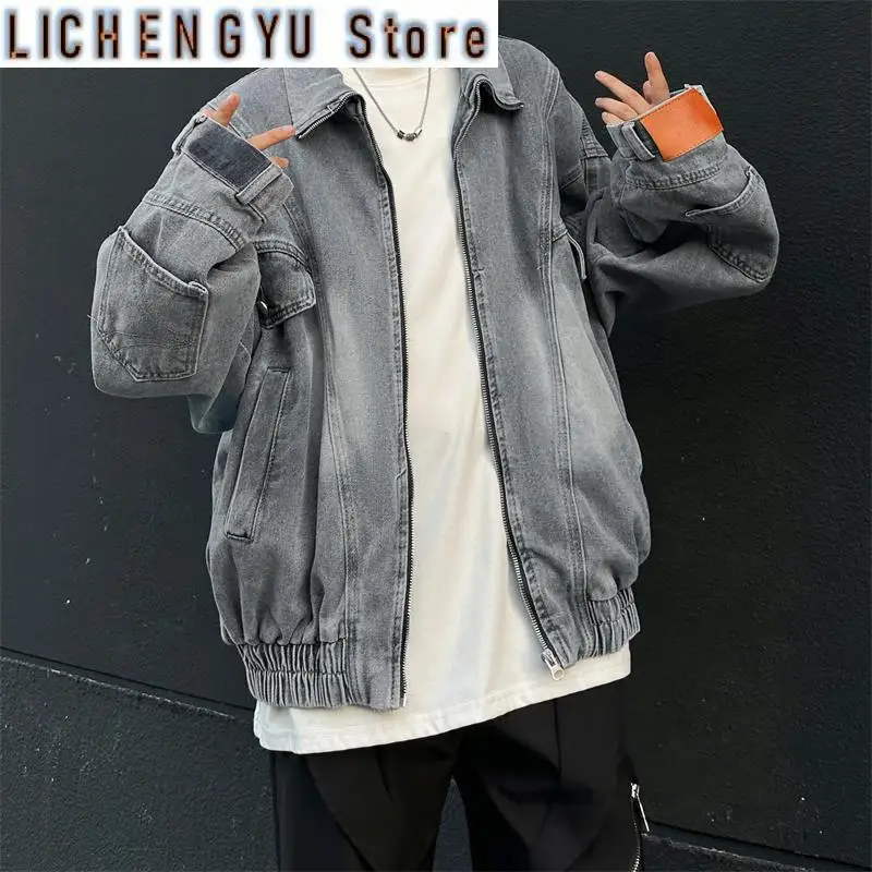 

Mans Denim Jacket American Deconstructive Washed Stand Up Collar Denim Jacket for Men's Spring and Autumn New Loose Casual Coat