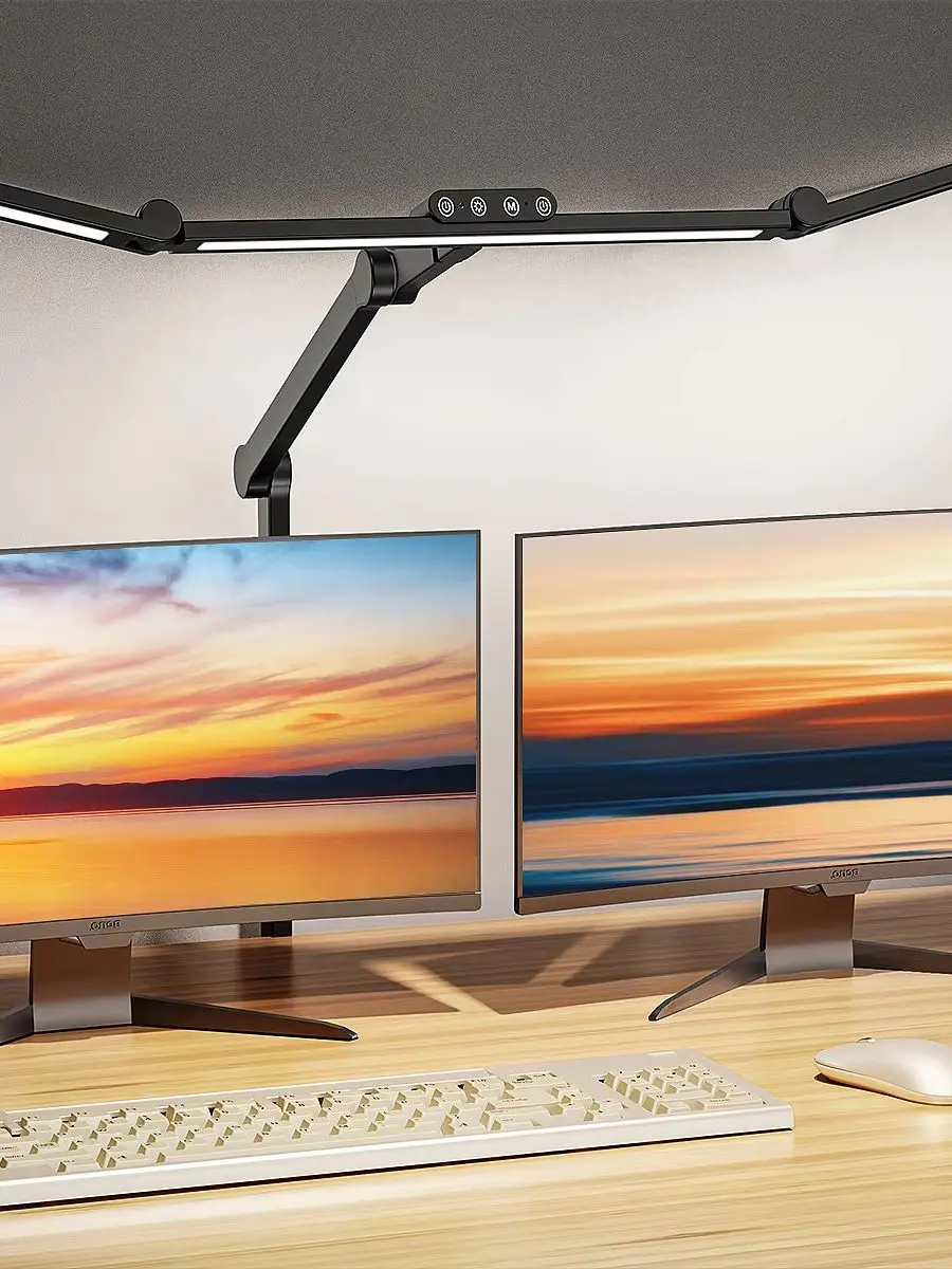 Aiopp LED-Schreibtischlampe mit breiter Beleuchtung und 3 Klammern, Augenschutz, dimmbar, Timer-Funktion, flexibler, verstellbarer Metallarm, Clip-Licht für Dual-Monitor, Home-Office,