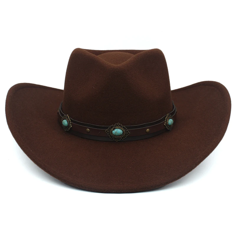 Men Women Wool Blend Western Cowboy Hats Wide Brim Sunhats Party Travel Sombrero Outdoor Caps Classical Retro Adjustable Size