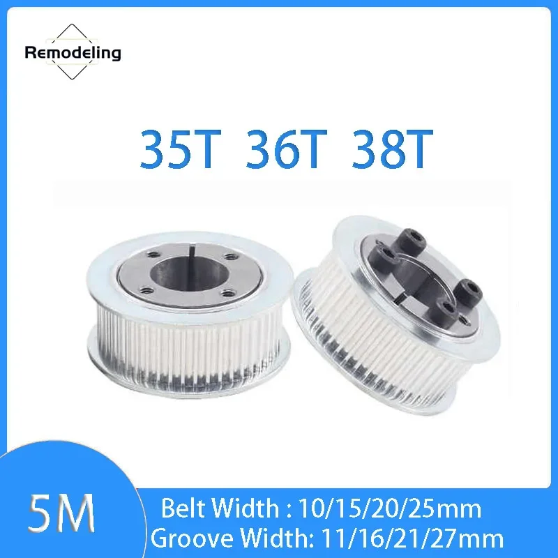 

1pcs 5M Timing Pulley Keyless 35T 36T 38T Bushing Bore 5mm-28mm Synchronous Wheel For Belt Width 10/15/20/25mm Pitch 5mm