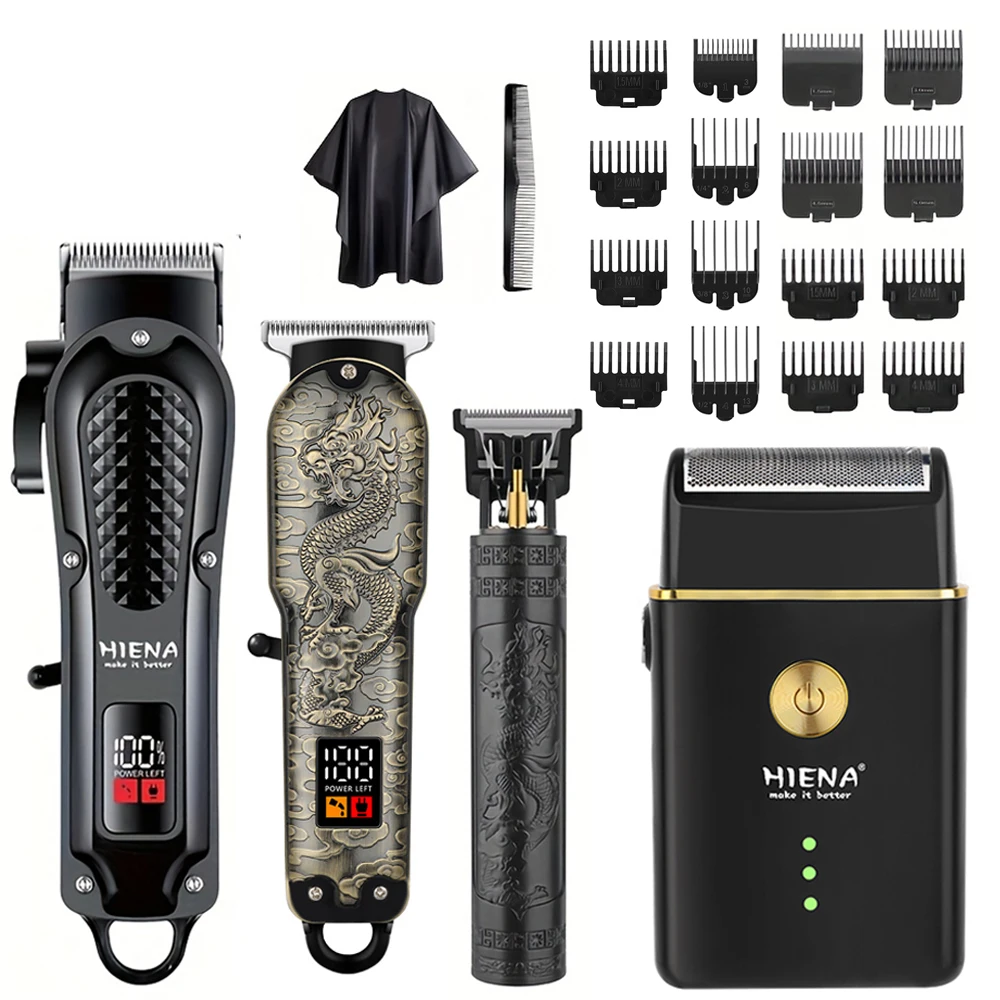 

HIENA Home Barber 4/ Set Electric Razor T9 Professional Clipper Mid-Size Groome Mini Trimmer LED Display Fast Charge tools