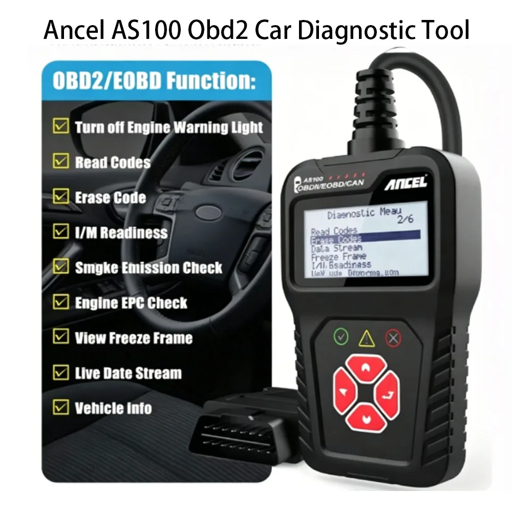 ANCEL AS100 OBD2 Scanner Car Engine Code Reader Auto Fault Diagnostic Inspection Tool For Most Common OBDII Standard Automobiles