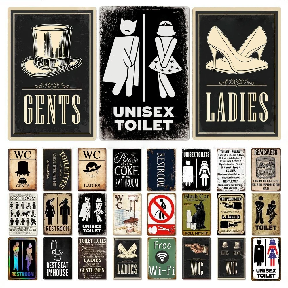 Vintage Toilet Sign Funny Metal Aluminum Sign Plaque WC Lavatory Toilettes Bar Club Bathroom Restroom Toilet Wall Decoration