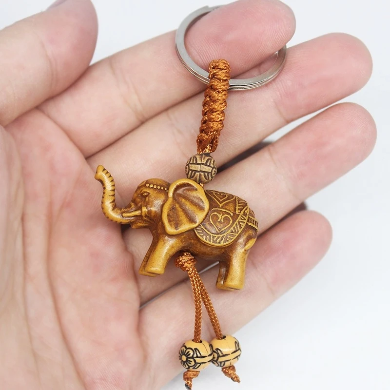 Resin Keychain Pendant in The Shape of a Three-Dimensional Wooden Elephant