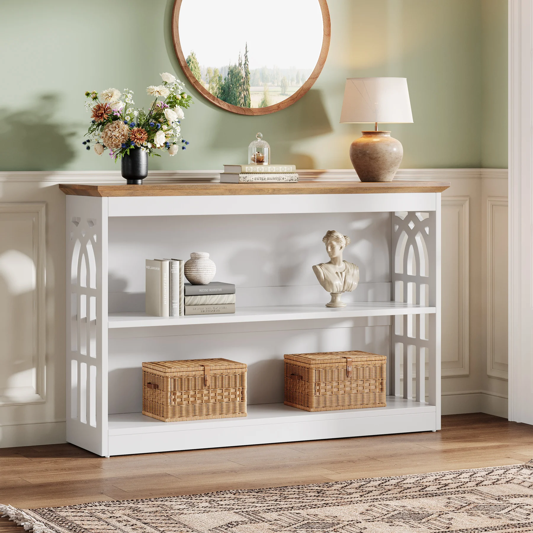 Tribesigns Modern Console Table for Entryway, 41.34-Inch White Sofa Table Behind The Couch with 3-Tier Storage, Narrow Hallway Furniture for Living Room view 2