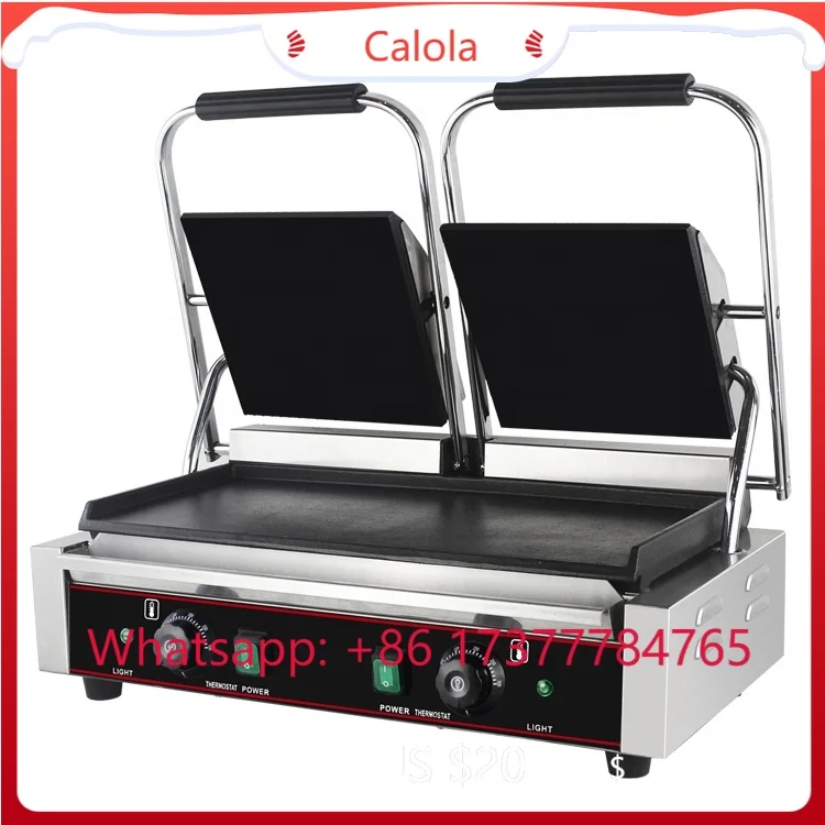 Large Double Sided Non-stick Electric Grill Commercial Toaster Sandwich Maker Full Flat Cooking Plate