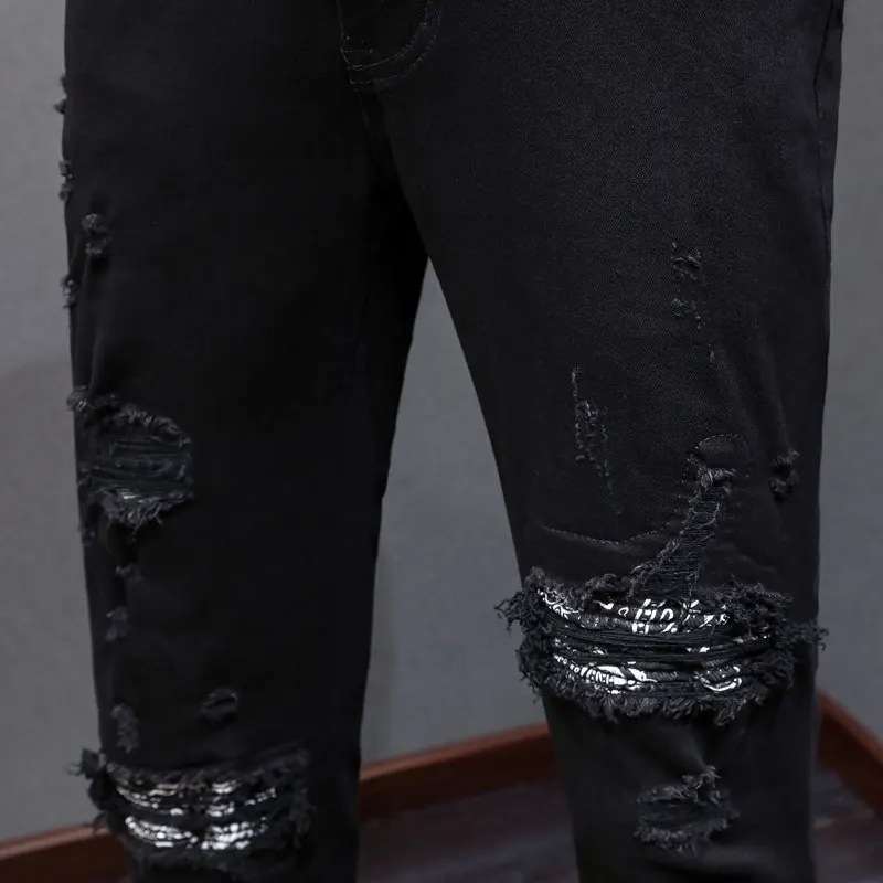 Y2k Moda Nuovi Jeans da Uomo Patchwork Lavato Nostalgico Stretch Dimagrante Retro Azzurro Jeans High Street Hip Hop Marca Sp