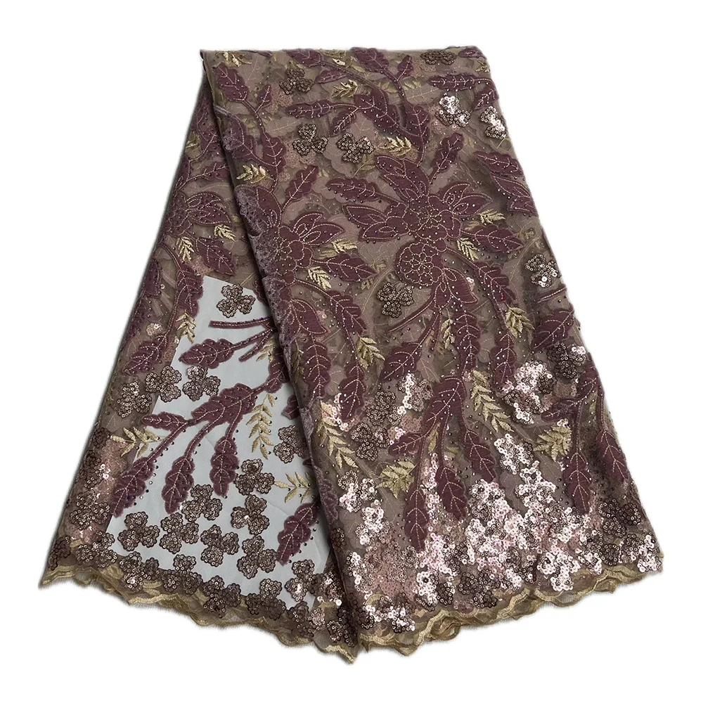 High Quality Sequined Velvet Lace Fabrics Women Tulle Mesh Hot Sale Embroidery Velvet Lace Fabric For Weddings Dress Luxury