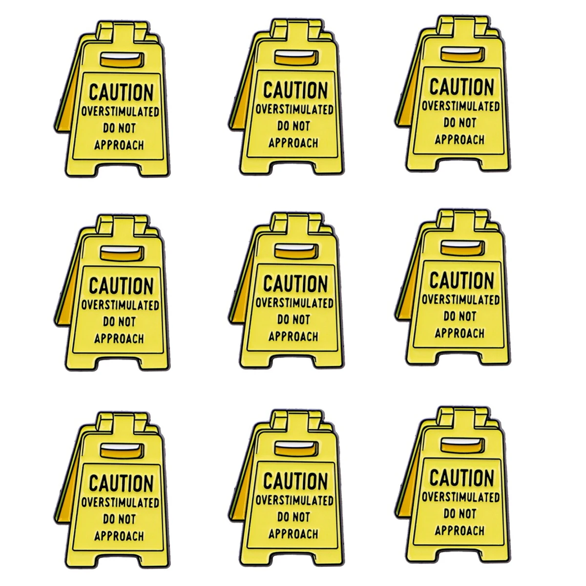 9 Stück „CUTION OVERSTIMULATED DO NOT APPROACH“ Emaille Pin Zitate Brosche für Mantel Damen Broschen Büro Abzeichen Freunde Geschenk