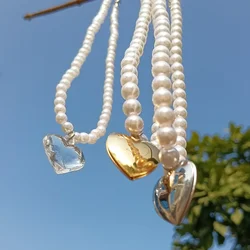 Transparent peach heart Imitation pearl necklace love pearl item new peach heart INS wind necklace
