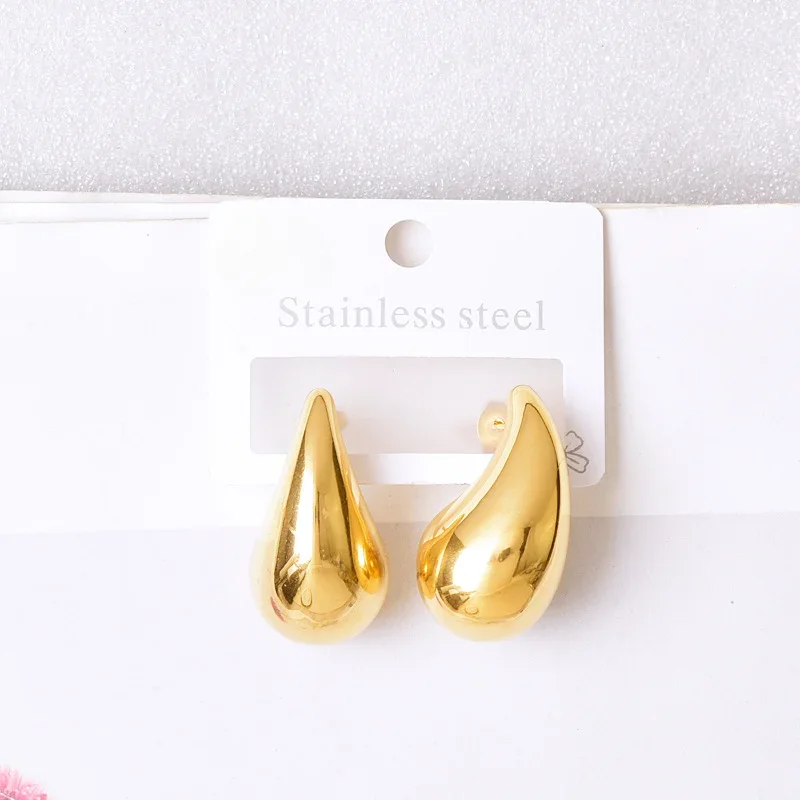 Vintage Gold Plated Chunky Dome Drop Earrings for Women Glossy Stainless Steel Thick Teardrop Earrings Wedding Jewelry Gifts