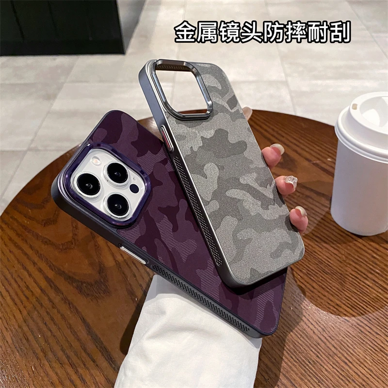 Apply following from camouflage texture iPhone / 16 plus / 15/14/13 promax luxury popular logo from electroplating frame button