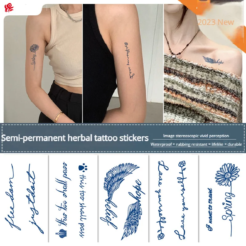 Fruit Juice Herbal Tattoo Sticker Small Fresh Letter Male Half Permanent Ins Flower Arm Female Waterproof tattoos