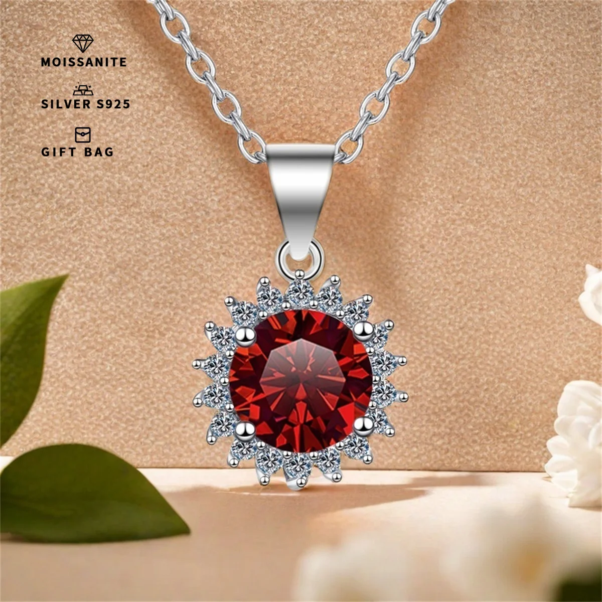 Red Sunflower GRA moissanite Pendant S925 silver Platinum plating Charm Party Wedding Pendants Necklace For Women Jewelry