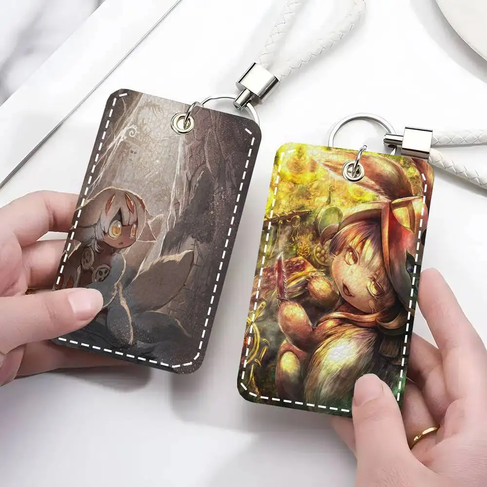 Made In Abyss Card Case Keychain Access Card Bag Key Tag Ring Leather Card Holder Key Ring Access