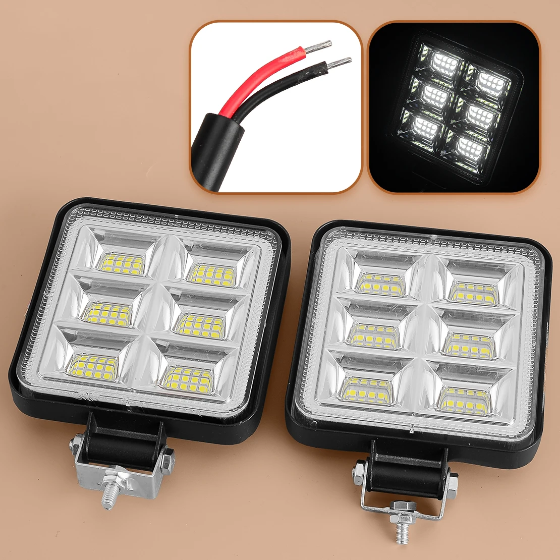 2pcs Square 4-Inch White LED Work Light Pods Flood Spot Lamp For Cars Truck Off Road SUVs Vans