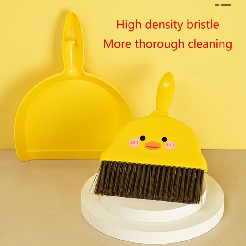 Mini Broom Dustpan Suit Cartoon Duck Dormitory Debris Cleaning Brush for Indoor Outdoor Traveling Camping Portable A0KF