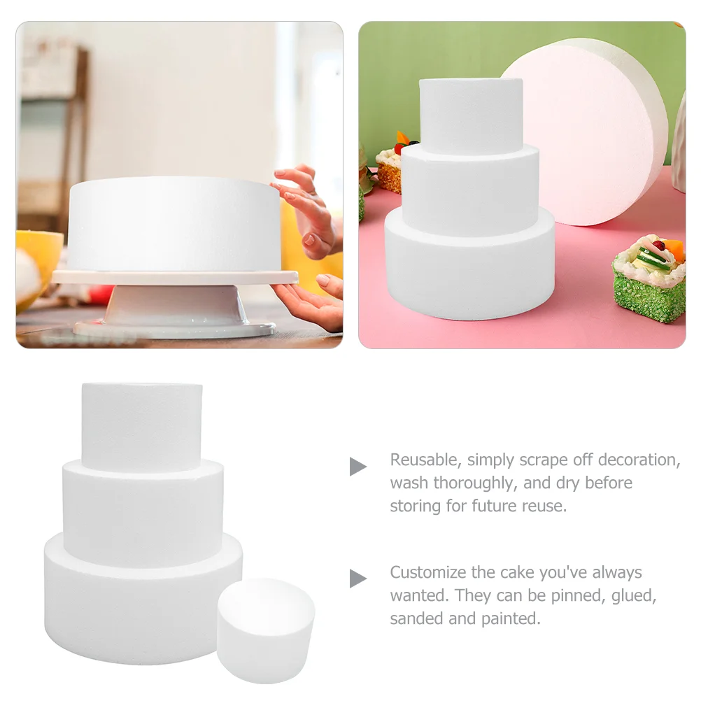 4pcs Foam Cake Dummies DIY Round Cake Model Baking Practice Cake Mold Props Fake Cake Cake Decorating Models