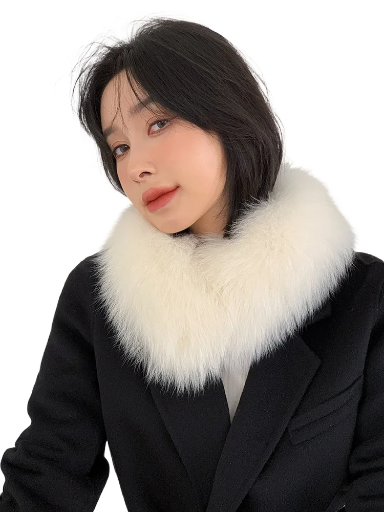 A mesma cachecol branco da Zhang Yuanying para o calor do inverno, lenço de raposa, versátil para mulheres, forro de pele de coelho, gola real