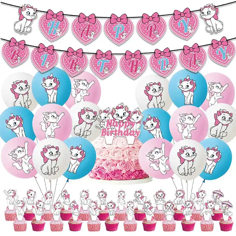 

Disney The AristoCats Balloon Birthday Party Supplies Marie Cat Decoration Girl Gift Heart Banner Decor Cake Topper Baby Shower