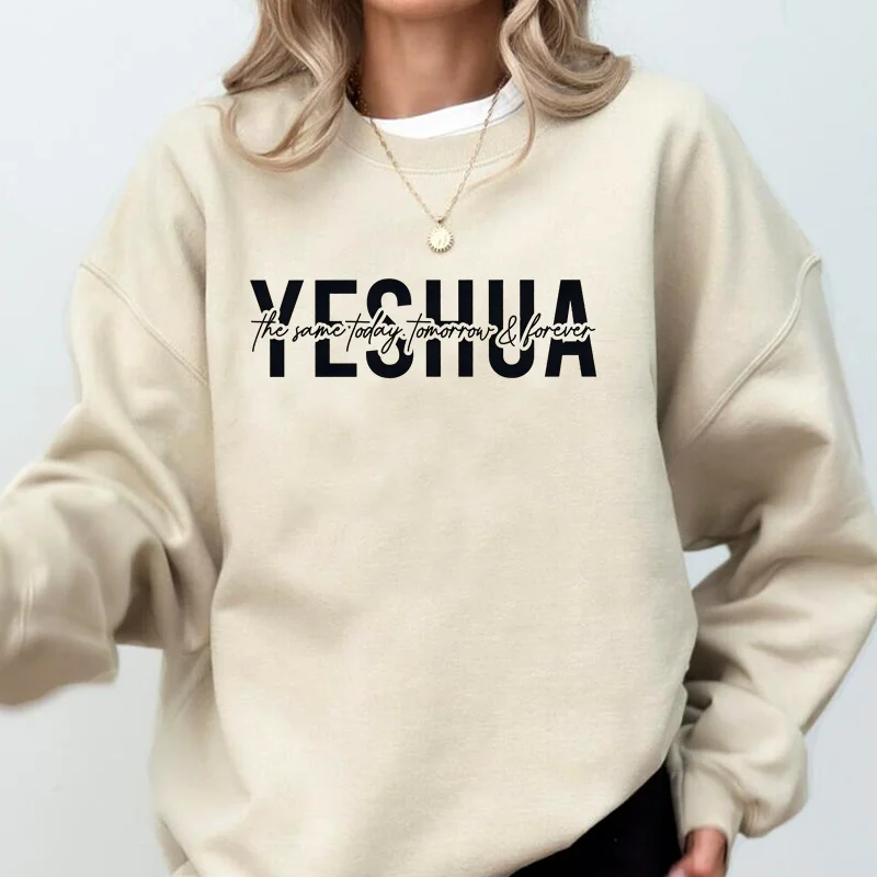 Yeshua Christian Sweatshirt Women Pullover Religious Bible Verse Clothing Harajuku Faith Jesus Church Pullover Hoodies Coat