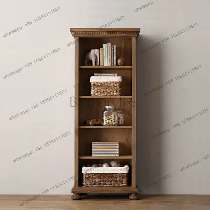 American solid wood ivory white single bookcase French vintage storage cabinet